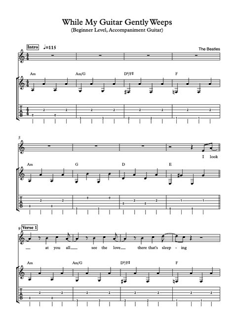 While My Guitar Gently Weeps Beginner Level Accompaniment Guitar The Beatles Guitar Tabs