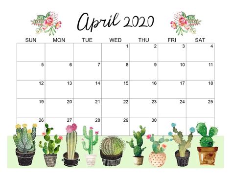 Latest April 2020 Floral Calendar Calendar Design Free Printable