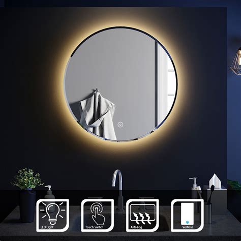 Elegant Round Bathroom Mirror Illuminated Led Light Backlit Makeup Mirror With Sensor Touch