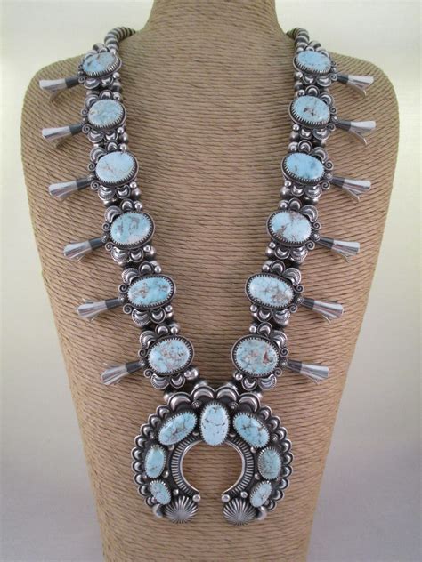 Squash Blossom Necklace With Dry Creek Turquoise Two Grey Hills