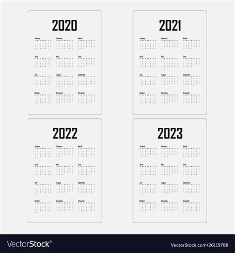 Simple 2020 2023 Years Calendar Stock Vector Illustra
