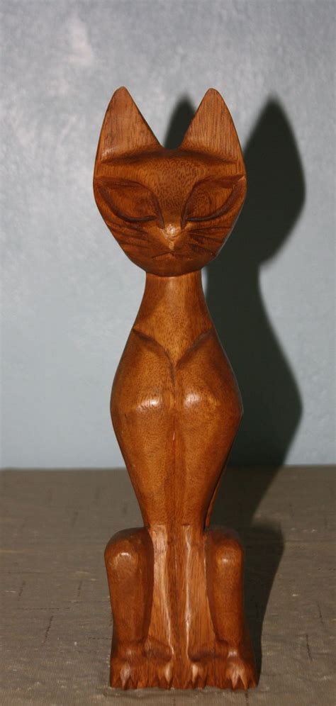 vintage carved wood cat  cat sculpture polynesian etsy wood cat