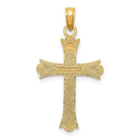 14k Yellow Gold Polished Hollow Budded Cross Charm Pendant 12 Inch