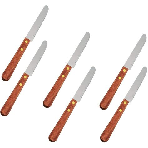 Stainless Steel 4 Blade Round Tip Steak Knife Wooden Handle Knives