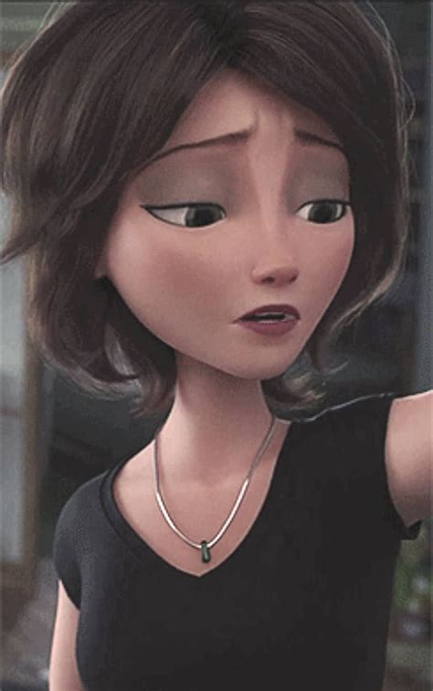 An Animated Woman With Short Hair And Black Shirt