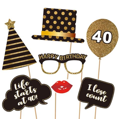 Brt Bearingshui Th Birthday Party Photo Booth Props And Signs Black And Gold Happy Th