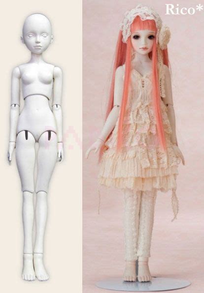 A White Mannequin With Long Pink Hair Next To A Photo Of A Doll