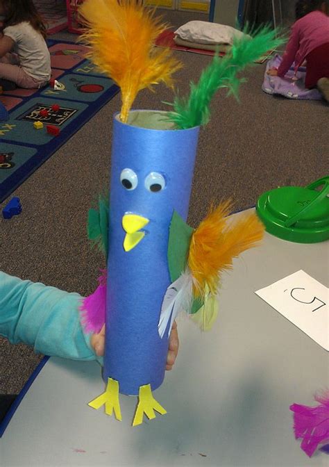 Parrot Craft Activity For Kids With Paper Towel Rolls Feathers And