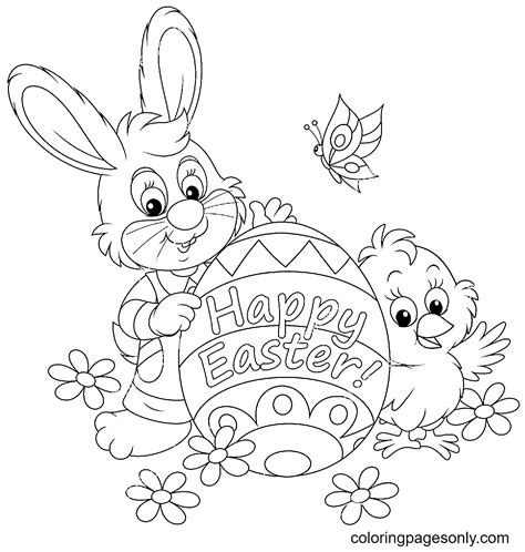 Easter Bunny And Chick Coloring Page Free Printable Coloring Pages