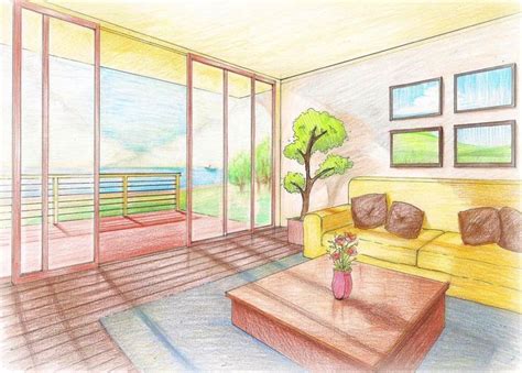 Living Room Perspective Perspective Room Drawing Interior