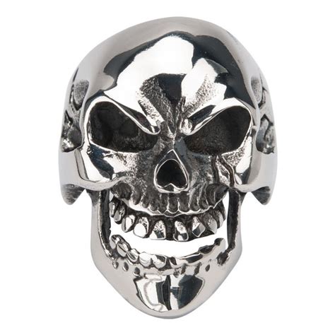 Stainless Steel Sovereign Steel Black Oxidized Skull W Web Ring