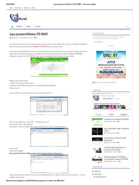 If you can not get logged in to your router, here a few possible solutions you can try. Lupa Password Modem ZTE F660_ - Almunai Update