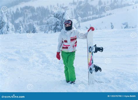 Woman Snowboard Snowboarder Stock Photo Image Of Cold Adult 135370790