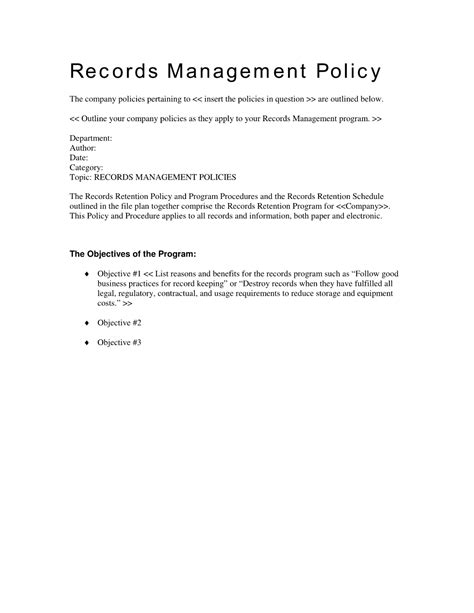 Records Management Policies And Procedures Records Management