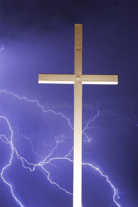 Lightning And The Cross Vertical Stock Image Image Of Lights Rain