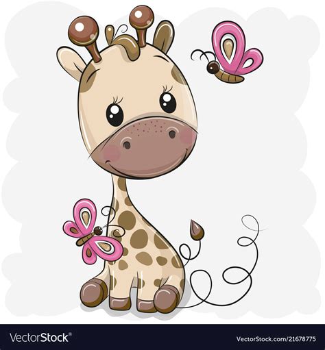Cute Cartoon Giraffe And Butterflies Royalty Free Vector