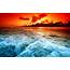 Breathtaking Ocean Waves With Firing Sunset  Wallpaper Faxo