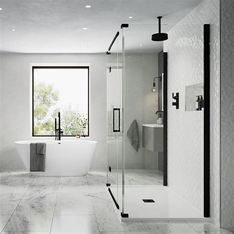 aquadart inline 3 sided hinged shower enclosure 1000mm x 800mm matt black aq1043 aq4043blk