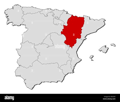 Mappa Politica Della Spagna Con Le Diverse Regioni Dove Aragon Evidenziata Foto Stock Alamy