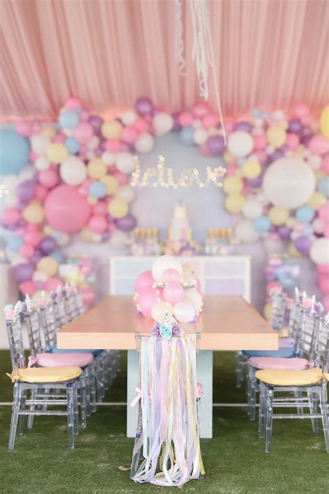 All of the decor and food was homemade, including the beautiful rainbow cake. Kara's Party Ideas Dream, Believe & Wish Pastel Unicorn ...