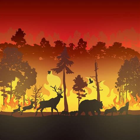 Premium Vector Wildfire Silhouettes Background Forest Fire Vector