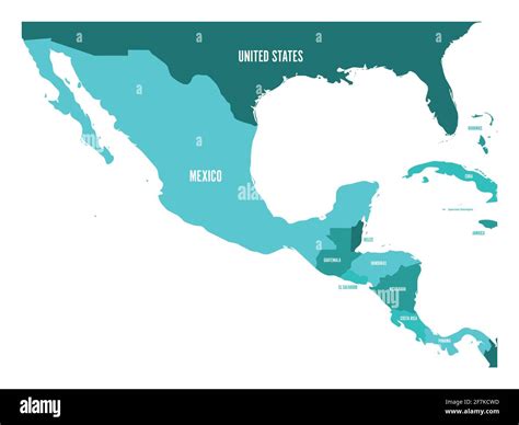 Mapa Político De Centroamérica Y México En Cuatro Tonos De Azul