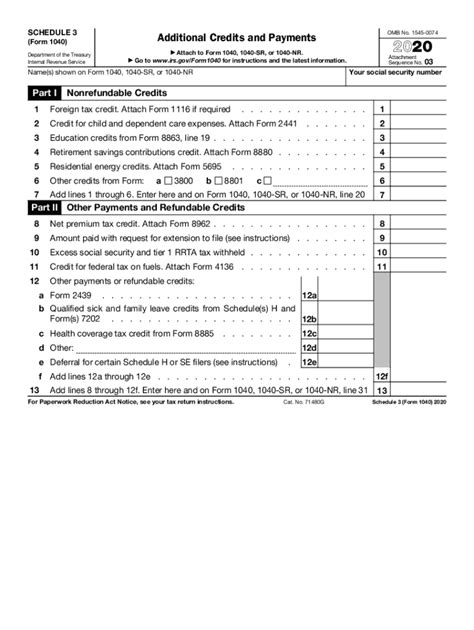Irs 1040 Schedule 3 2020 2022 Fill And Sign Printable Template