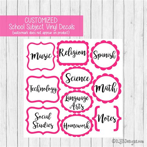 Back To School Subject Labels Customized School Subject Labels For G