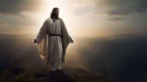 Jesus Standing On A Mountain With His Cloak On Background Best Picture