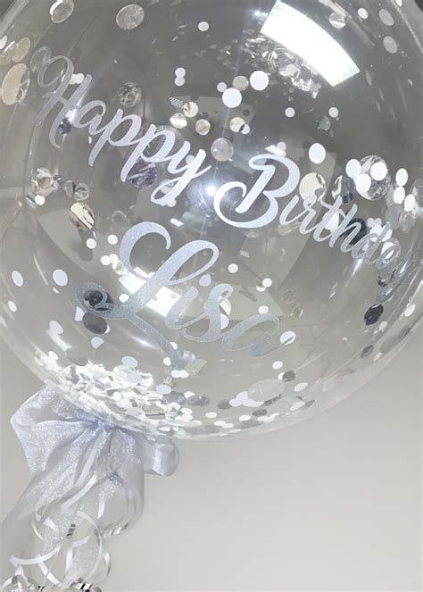 Personalised Silver Confetti Filled Helium Bubble Balloon
