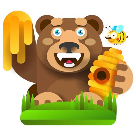 Premium Vector Bear With Honey In Nature Vector Illustration