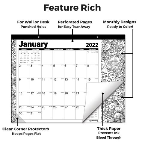 Cranbury 2022 2023 Coloring Desk Calendar 1325x17 Coloring