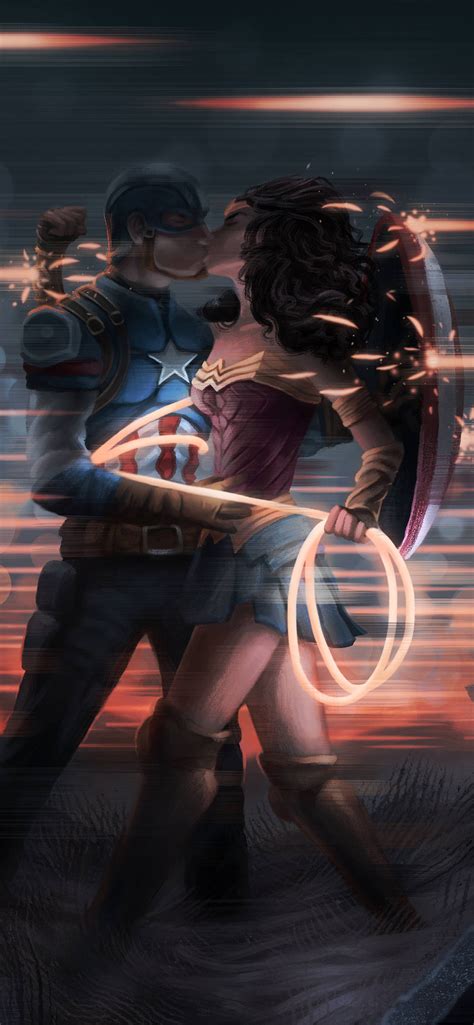 1242x2688 captain america and wonder woman kissing iphone xs max hd 4k wallpapers images