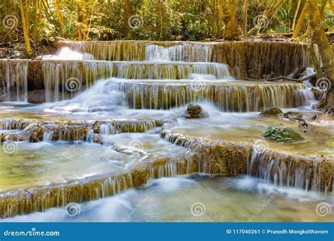 Tropical Multiple Layers Stream Waterfall In Deep Forest Stock Image