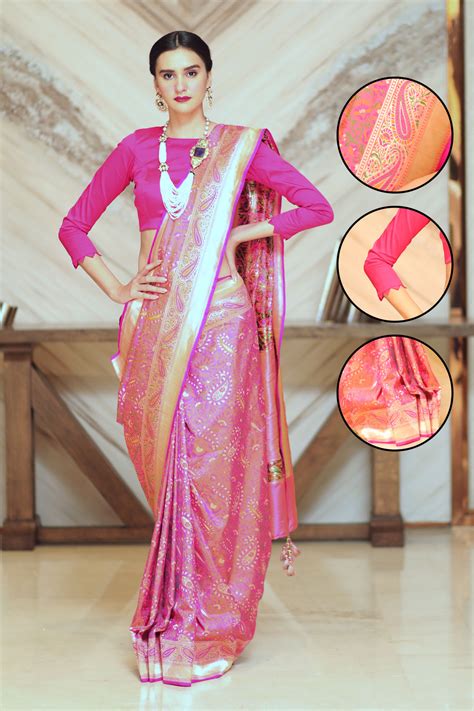 Nirmal Creations Best And Pure Rani Pink Banarasi Saree And Blouse Piece