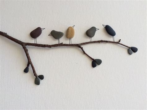 Birds On A Branch Pebble Art By Sharon Nowlan Van Pebbleart Op Etsy Rock Crafts Crafts To Make
