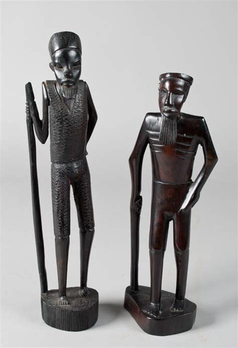 2 Hand Carved African Ebony Wood Figures