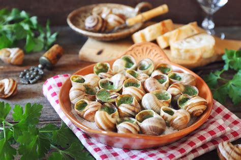Escargots Traditional French Cuisine Snails With Sauce Burgundy And