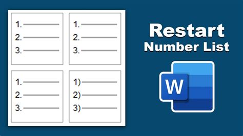 How To Restart Numbering List In Microsoft Word Youtube