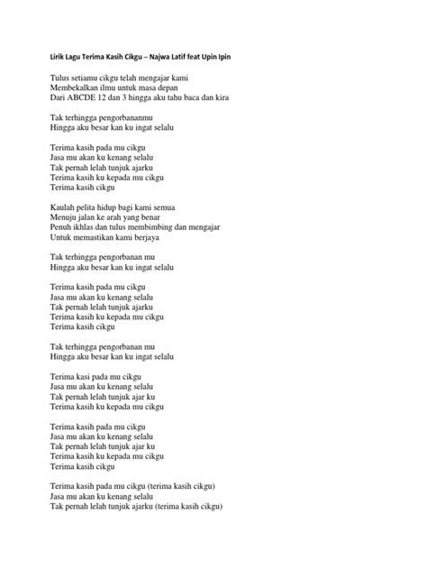 Mawar berduri 9 years ago. Lirik Lagu Terima Kasih Cikgu Upin Ipin