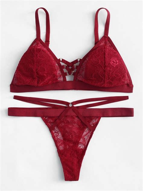 Ring Detail Lace Lingerie Set Shein Lingerie Rouge Red Lace Lingerie