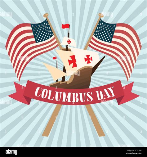 Columbus Ship With Flags Design Of Happy Columbus Day America And