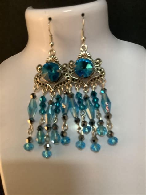 Pmc Silver Aqua Blue Chandelier Earrings 36 By Pamelamaycollection