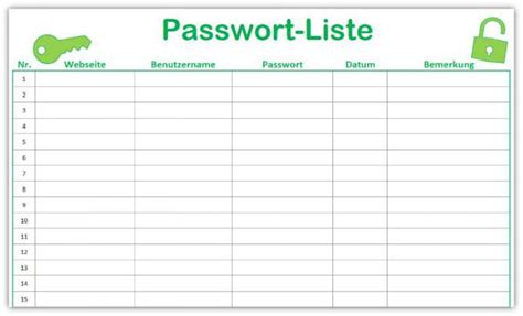 Muster für junge bewerber (schüler, ausbildung, praktikum, studium). Vorlage Passwort-Liste / Kennwort-Liste Download | Freeware.de