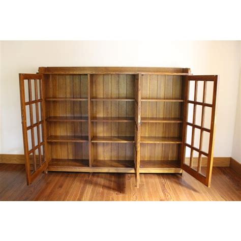Mission Style Stickley Triple Bookcase With Glass Doors Chairish