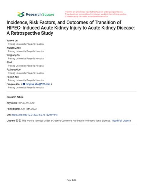 Pdf Incidence Risk Factors And Outcomes Of Transition Of Hipec
