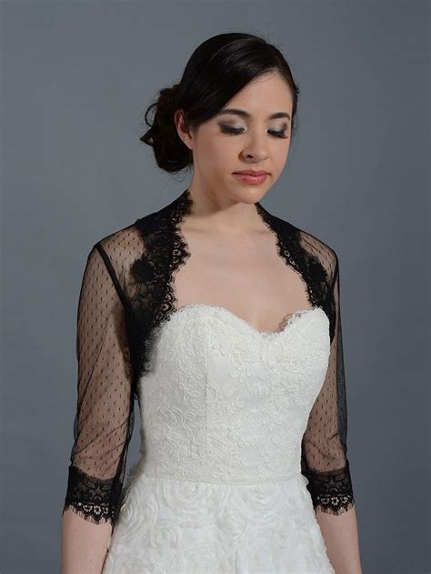 Black 34 Sleeve Bridal Dot Lace Wedding Bolero Jacket Toreras Para