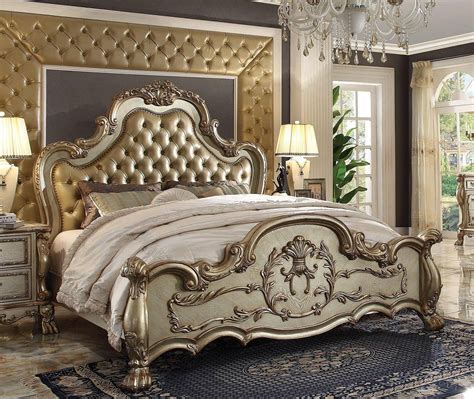 Buy Astoria Grand Perales King Panel Bedroom Set 4 Pcs In Gold Bone