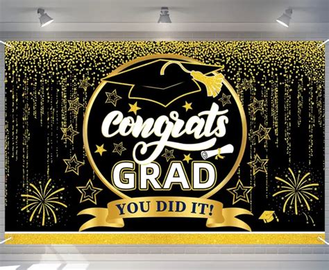 Class Of 2023 Graduation Backdrop Banner Black And Gold Graduation
