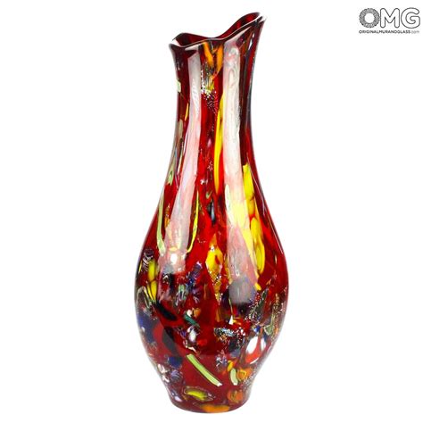 Vases Blown Collection Vase Red Multicolor Effects Original Murano Glass Omg